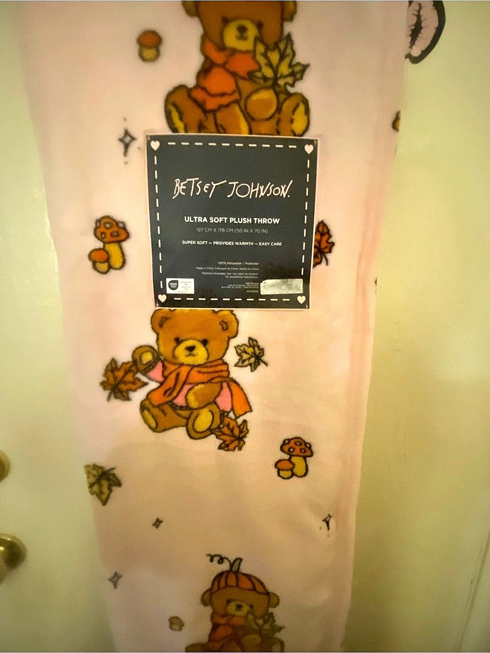 Betsey Johnson Ultra Soft Plush Throw Bear Mushroom Floral Pink & Orange